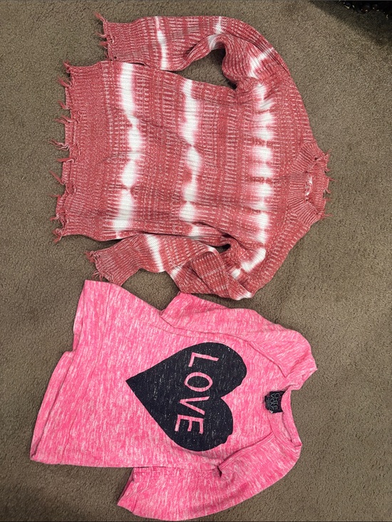 Miss Chievous Other - Girls Pink Tie-Dye Knit Sweater & Love Graphic 3/4 sleeve shirt size small